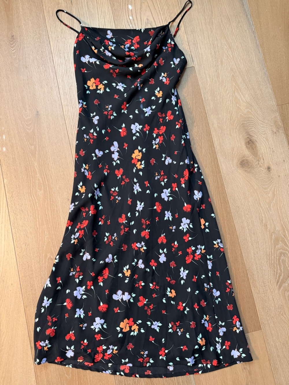 Astr Black Floral Slip Dress with Red, Lavender & Orange Blossoms